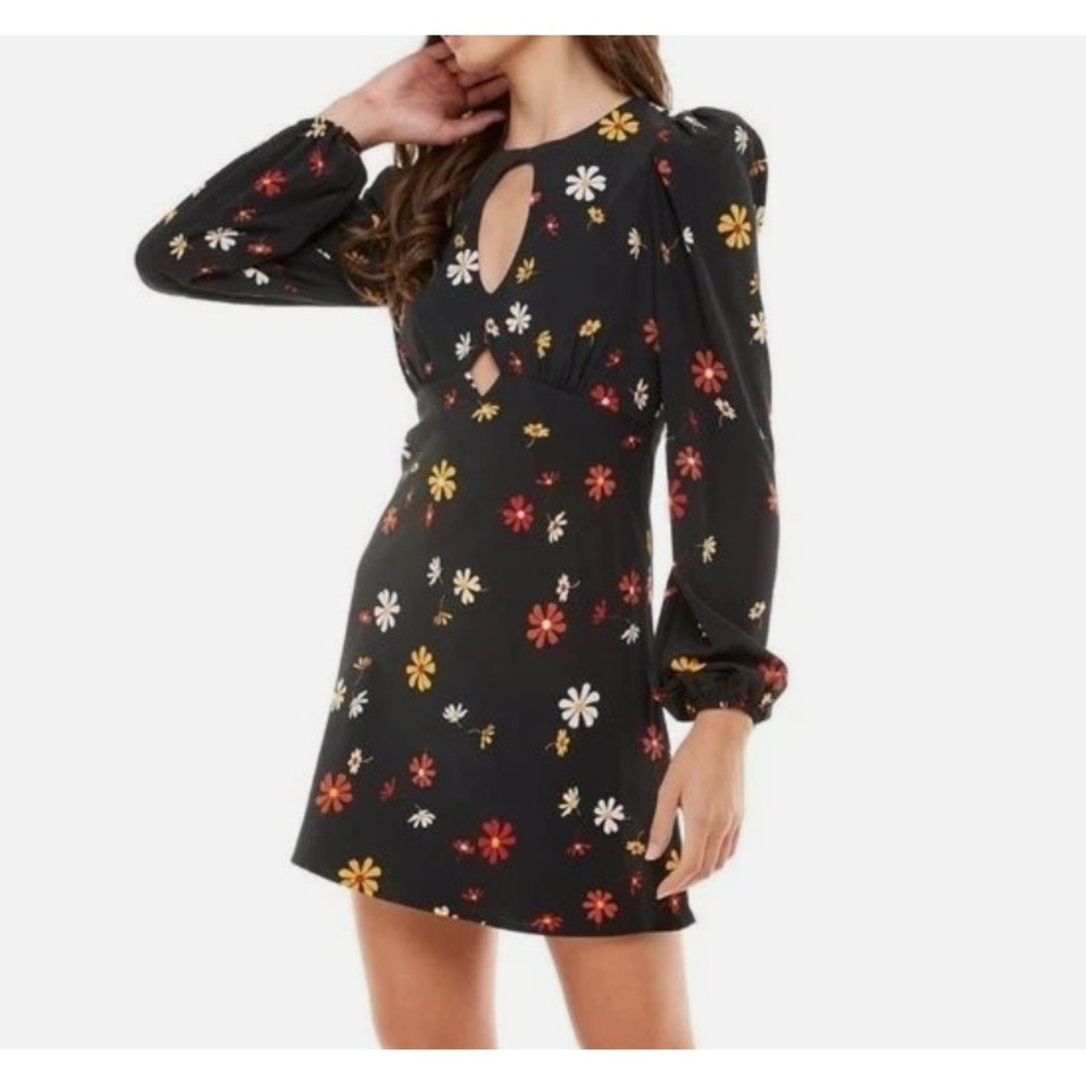 NWOT WAYF Channing Falling Daisies Long Sleeve Black Dress Small Western BOHO
